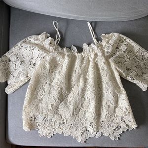 Beautiful lace off shoulder thin strap top!